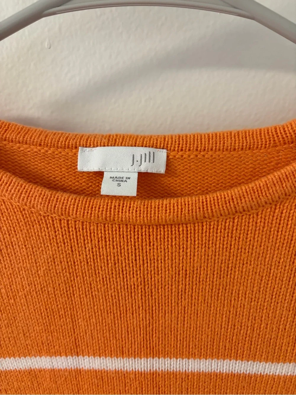 J. Jill Orange and White Striped Crewneck Sweater